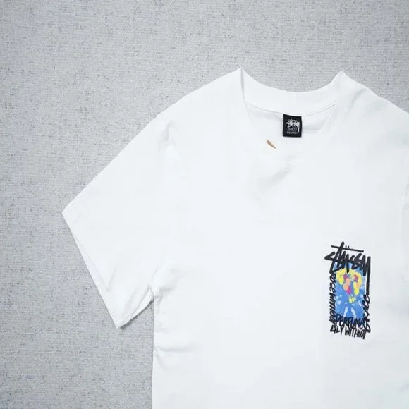 STUSSY Rear Logo Bouquet T-Shirt - White Short Sleeve - Picture 7 of 13
